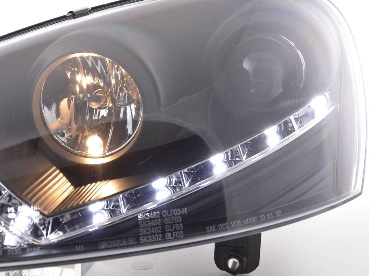 Scheinwerfer Set Daylight LED Tagfahrlicht VW Golf 5 Typ 1K 03-08 schwarz für Rechtslenker Scheinwerfer Set Daylight LED Tagfahrlicht VW Golf 5 Typ 1K 03-08 schwarz für Rechtslenker